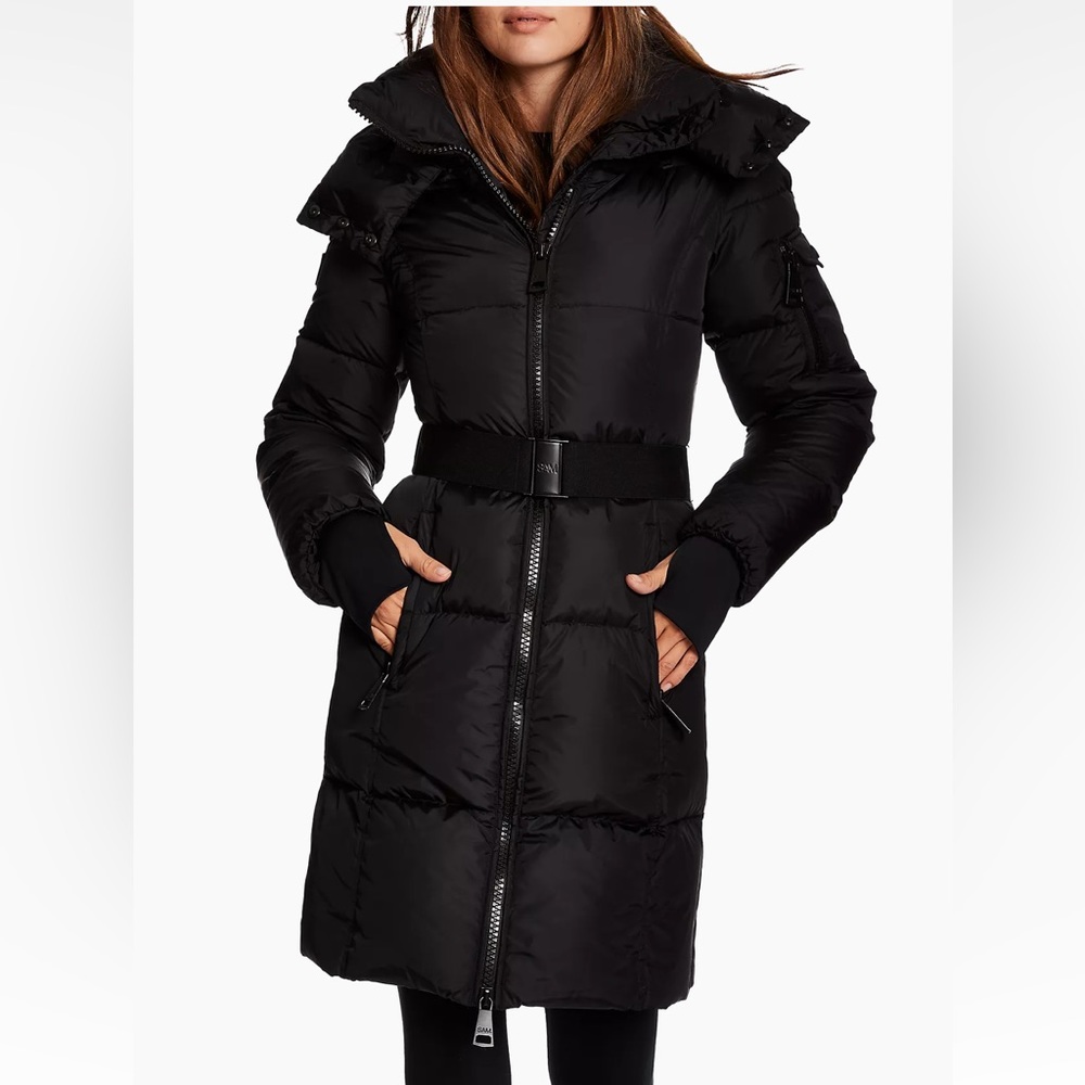 SAM. Noho Jacket w belt & hood. Matte black Mid length medium. Great condition